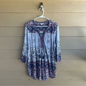 Lucky Brand Boho Long Sleeve Blouse - Size 2x Modest Casual Hippie